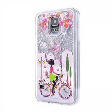 Tree Girl Patterned Glitter Quicksand Liquid Case Clear Protective Hard Back Case Cover+Stylus For Samsung S5 i9600