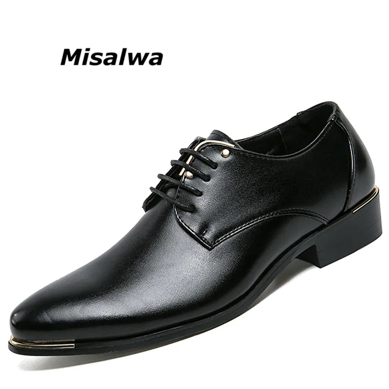 

Misalwa Male Black Leather Formal Shoes Men's White Brown Tan Dress Shoes Office Business Wedding Derby Oxfords Brogue Zapato