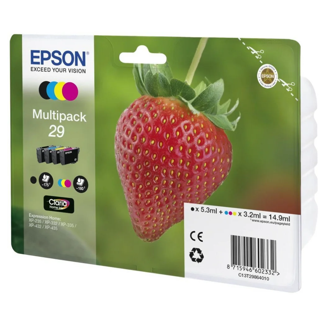 Epson Multipack 4-colours 29 Claria Home Ink, Negro, Cian, Magenta, Amarillo, Epson, XP-235,XP-332, XP-335, XP-432, XP-435, 5,3
Epson Multipack 4-colours 29 Claria Home Ink, Negro, Cian, Magenta, Amarillo, Epson, XP-235,XP-332, XP-335, XP-432, XP-435, 5,3