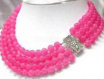 Фото (Мини заказ 1) очаровательный! 4 ряда 8 мм розовый халцедон ожерелье бусы модные