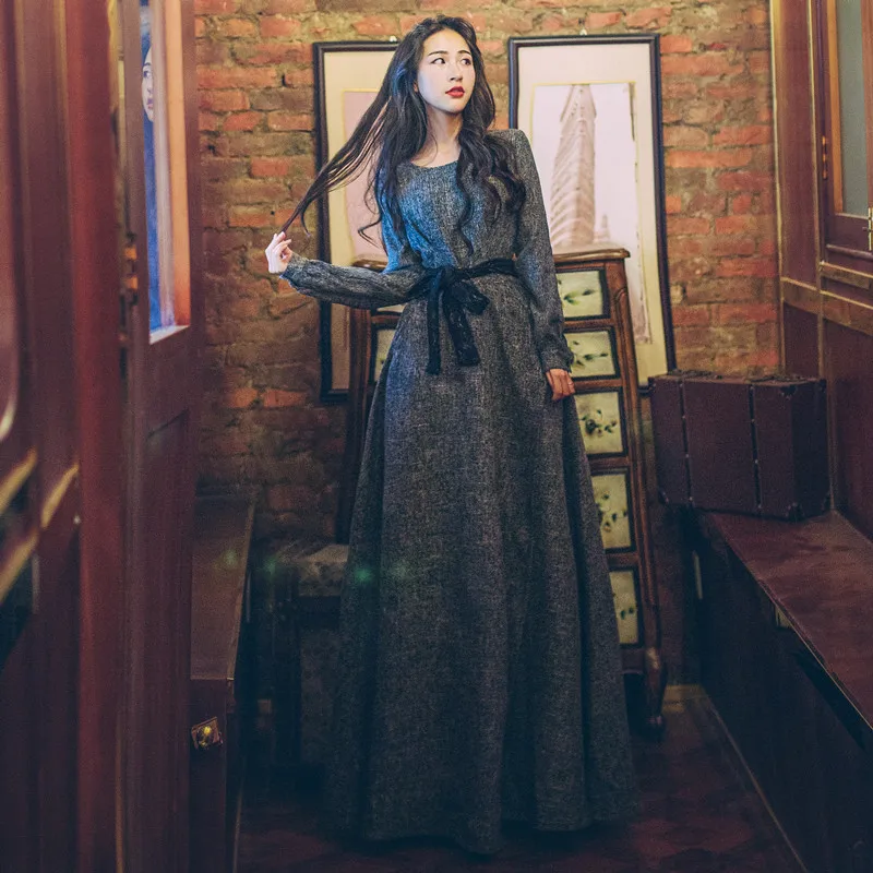 Elegant Vintage Dark Gray Long Maxi Dress Long Sleeve Sashes Boho Hippies Women Dresses Female Vestidos Faldas Autumn Spring
Elegant Vintage Dark Gray Long Maxi Dress Long Sleeve Sashes Boho Hippies Women Dresses Female Vestidos Faldas Autumn Spring