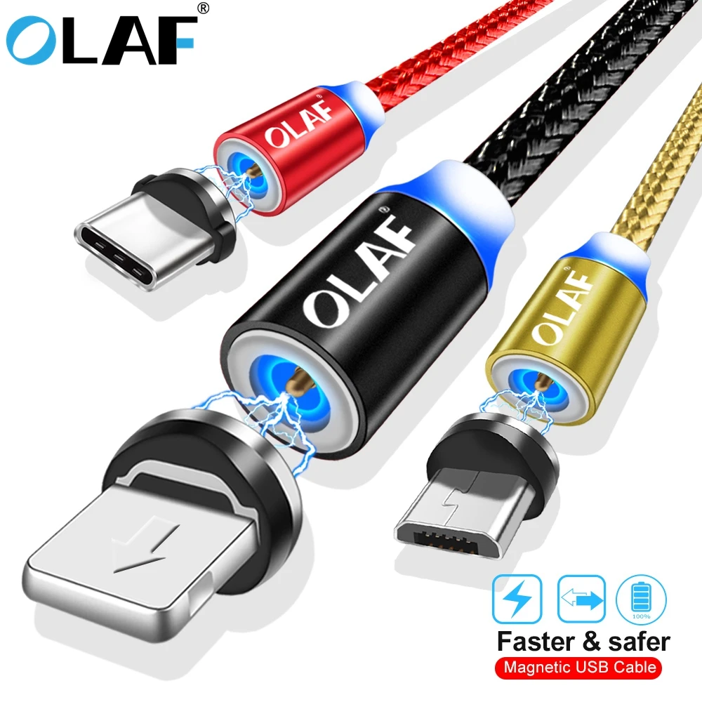 Магнитный кабель OLAF со светодиодной подсветкой Micro USB и Type C 2 4 А быстрая зарядка