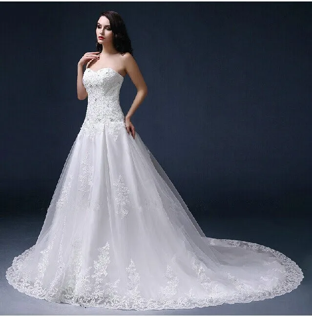 real photo Luxury custom 2015 new style lace flowers long tail strapless organza princess wedding dress Vestido de noiva
real photo Luxury custom 2015 new style lace flowers long tail strapless organza princess wedding dress Vestido de noiva