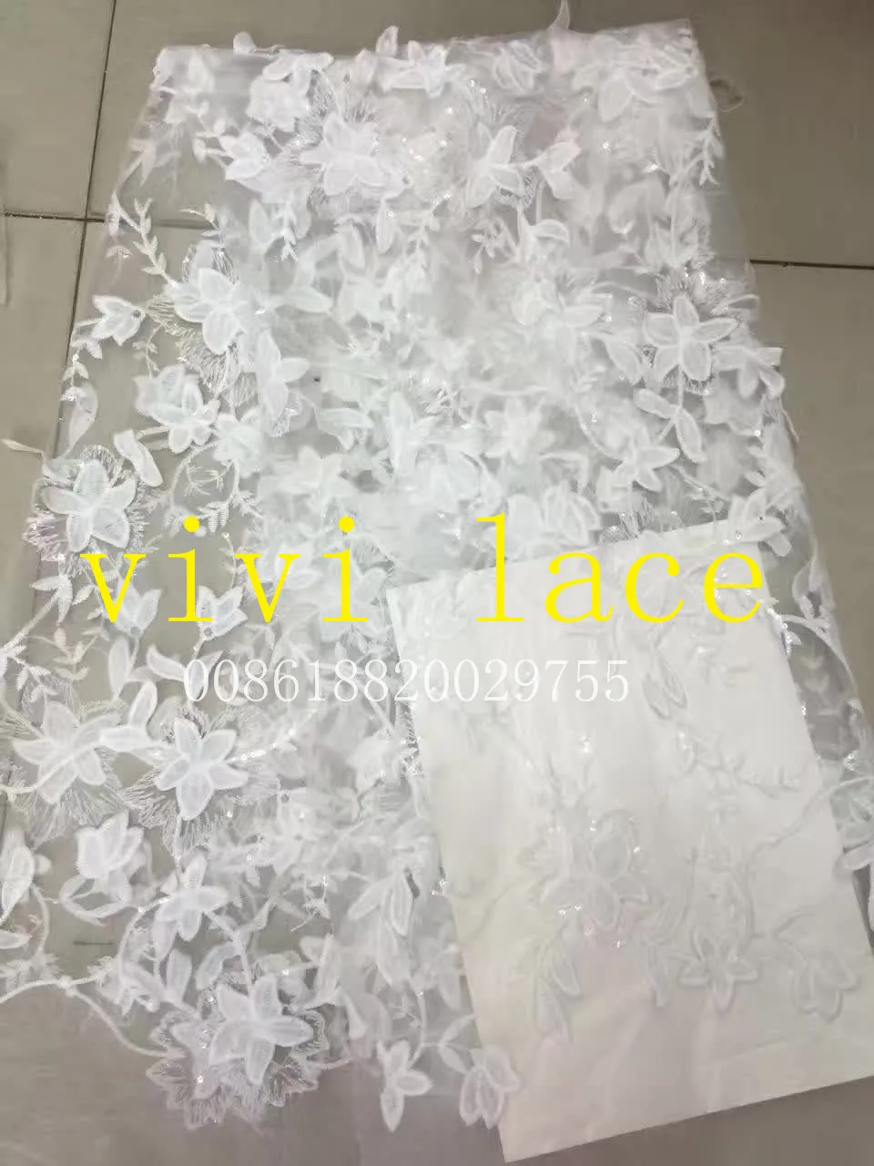 

zf0010 ivory offwhite milk fiber sequin3D small flower tulle mesh lovely lace for show/wedding/evening dress/party.