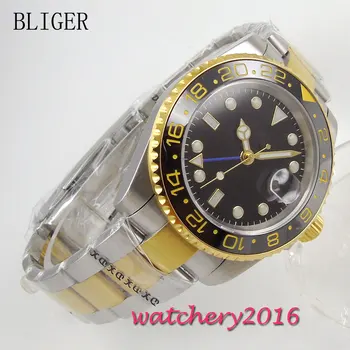 40mm Bliger Sterile Black dial Golden plated Sapphire Crystal Date Deployment Buckle GMT Automatic Mechanical Men's Wristwatch
40mm Bliger Sterile Black dial Golden plated Sapphire Crystal Date Deployment Buckle GMT Automatic Mechanical Men's Wristwatch