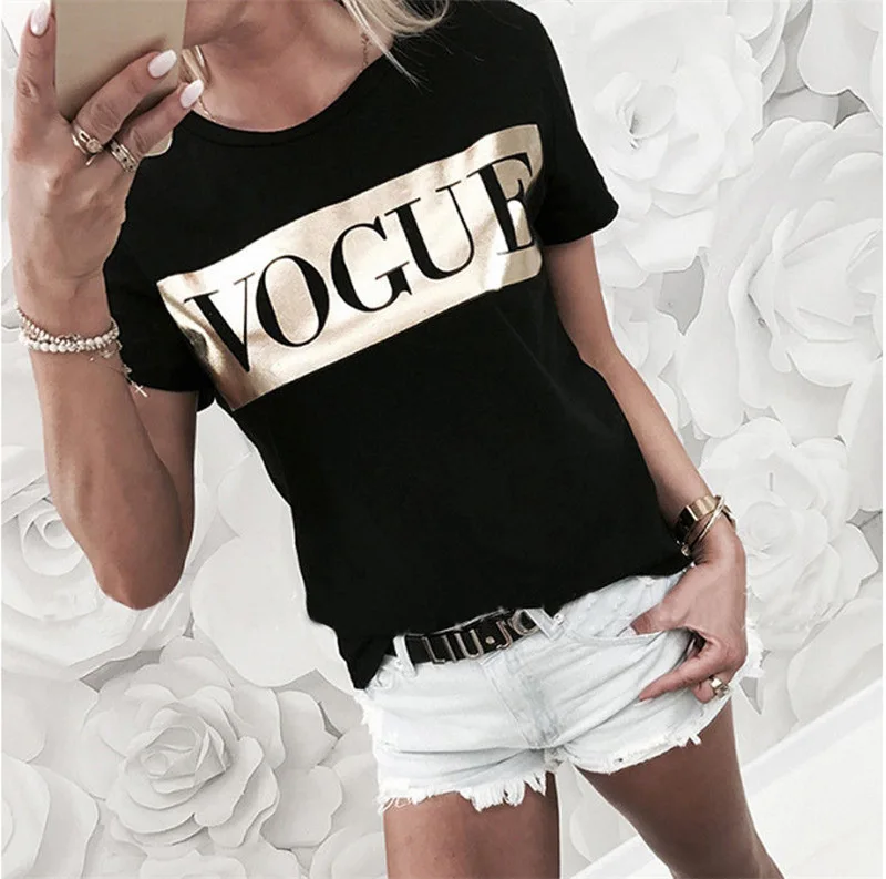 Women Vogue Print T shirt 2019 Womens Letter Top Summer Short sleeve Shirt Fashion Tshirt Cotton 3 T shirts Ladies Tee
Women Vogue Print T shirt 2019 Womens Letter Top Summer Short sleeve Shirt Fashion Tshirt Cotton 3 T shirts Ladies Tee