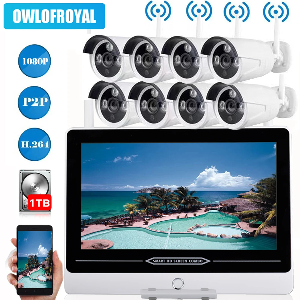 1080P-8CH-Wireless-NVR-Kit-13-LCD-Monitor-IR-Night-Vision-2MP-Security-CCTV-IP-Camera