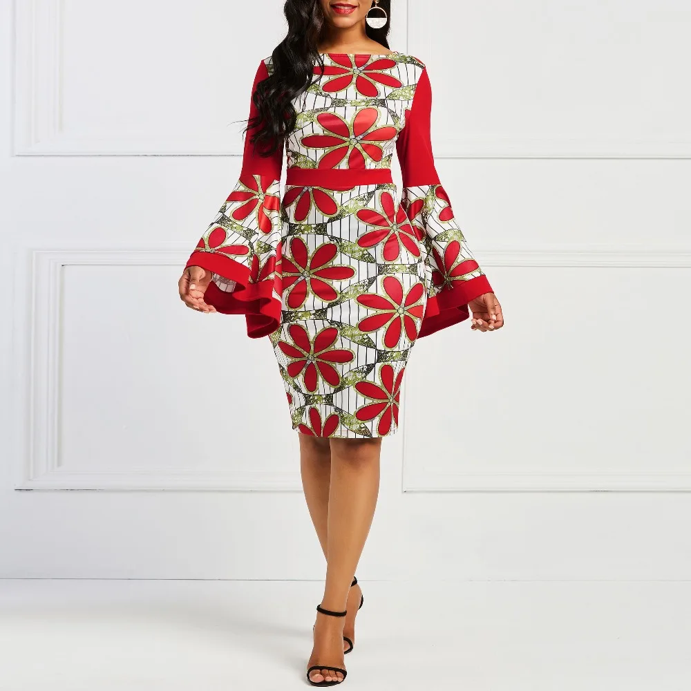 2019 Women Sexy Bodycon Flare Sleeve Dress Sheath Autumn Red Plus Size Floral Color Block Print Office Party Pencil Dresses
2019 Women Sexy Bodycon Flare Sleeve Dress Sheath Autumn Red Plus Size Floral Color Block Print Office Party Pencil Dresses