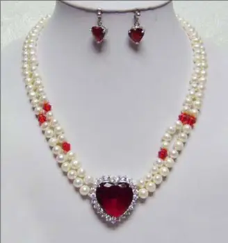 Wonderful Lucky Jewelry 2 row white pearl & red/pink heart zircon pendant necklace earring set wide Fine Factory direct
Wonderful Lucky Jewelry 2 row white pearl & red/pink heart zircon pendant necklace earring set wide Fine Factory direct