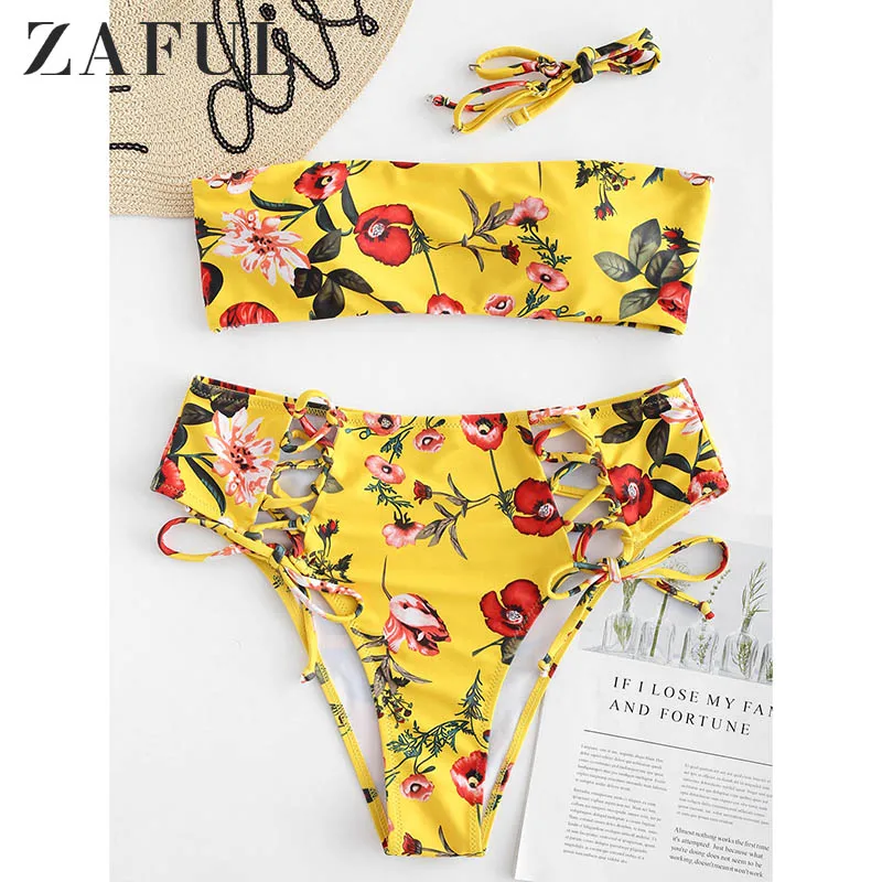 ZAFUL Floral Lace-Up High Rise Bikini Set Women Swimwear Strapless Padded Bikinis Swimsuit Bikini Mujer
ZAFUL Floral Lace-Up High Rise Bikini Set Women Swimwear Strapless Padded Bikinis Swimsuit Bikini Mujer