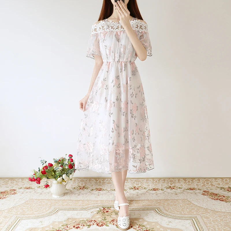 Casual Beach Sexy Club Bohemian Elegant Long Fairy Lace Embroidered Flower White Pink Mesh Summer Dress women party dress
Casual Beach Sexy Club Bohemian Elegant Long Fairy Lace Embroidered Flower White Pink Mesh Summer Dress women party dress