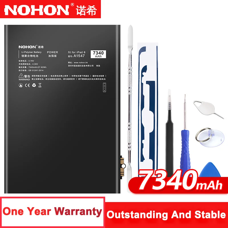 

NOHON Tablet Battery For Apple iPad 6 Air 2 A1566 A1567 A1547 Replacement Battery 7340mAh High Capacity Bateria + Free Tools