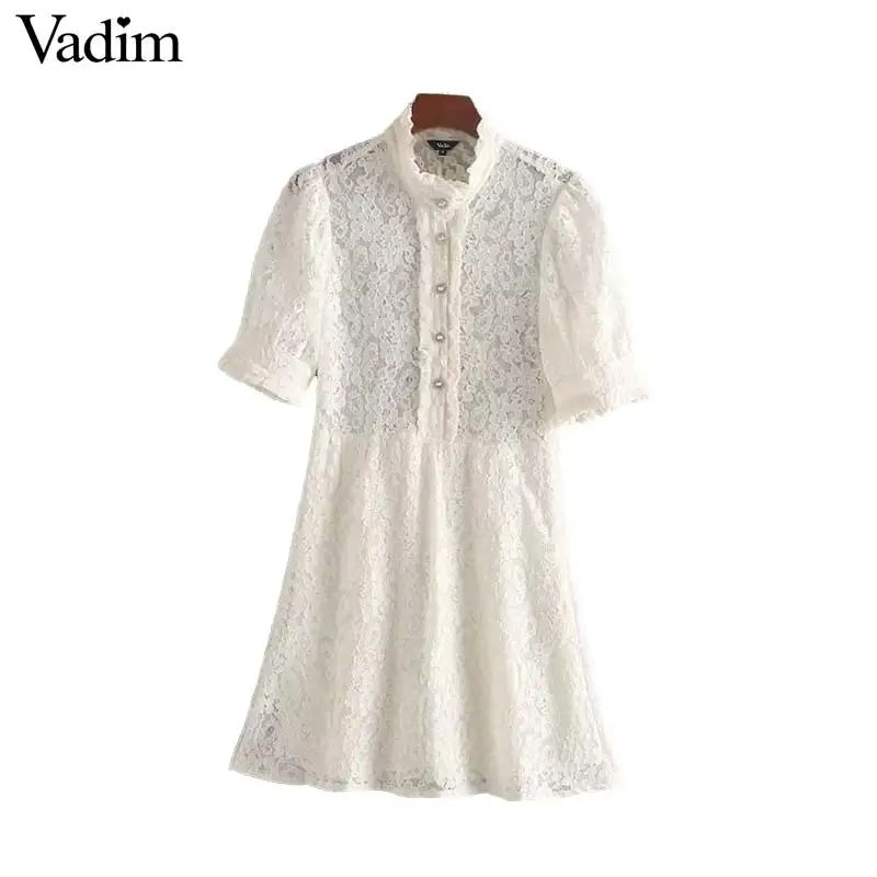 Vadim women sweet lace patchwork mini dress short sleeve see through female office wear dresses chic solid A line vestidos QC536
Vadim women sweet lace patchwork mini dress short sleeve see through female office wear dresses chic solid A line vestidos QC536