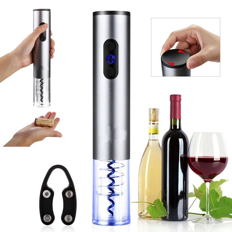 

Silver Electric Wine Opener Electric Automatic Wine Bottle Opener Automatic Corkscrew With Foil Cutter And Vacuum Stopper