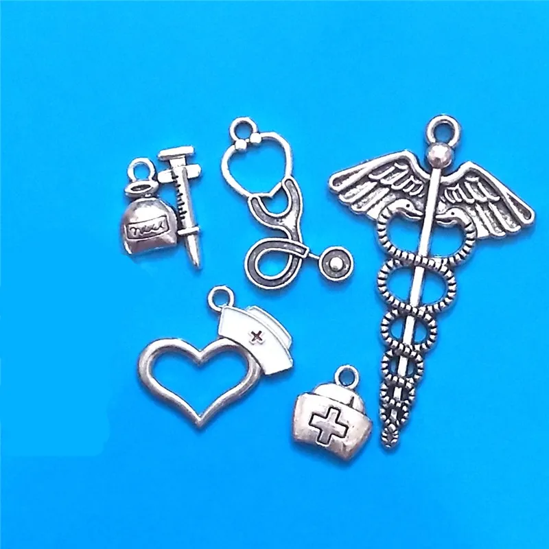 MIXED 30pcs Antique Silver Plated Nurse Doctor Charms Collection Medical Caduceus Nurse Cap Stethoscope Syringe Pendants Jewelry
MIXED 30pcs Antique Silver Plated Nurse Doctor Charms Collection Medical Caduceus Nurse Cap Stethoscope Syringe Pendants Jewelry