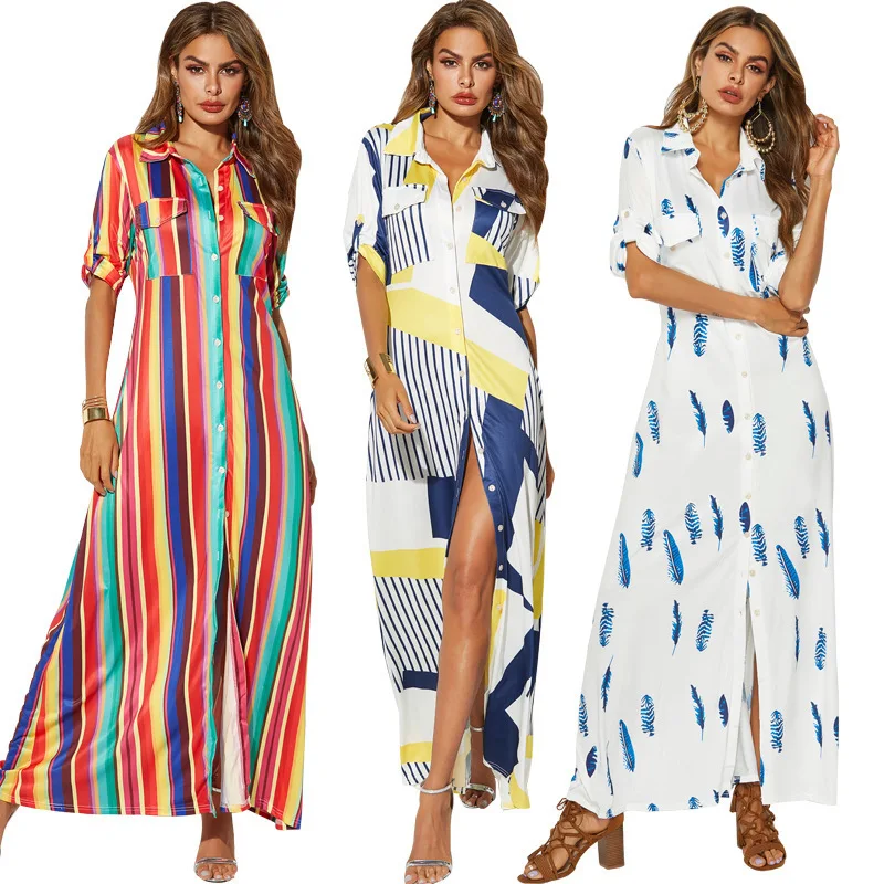 2019 Stripe Maxi Dress Office Lady Turn-down Collar Button Long Shirt Dress Women Autumn Summer Middle Sleeve Dress
2019 Stripe Maxi Dress Office Lady Turn-down Collar Button Long Shirt Dress Women Autumn Summer Middle Sleeve Dress