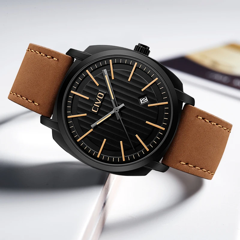 CIVO Sports Men Watch Waterproof Genuine Leather Quartz Wrist Watches Analogue Calendar Watch Military Clock Relogio Feminino
CIVO Sports Men Watch Waterproof Genuine Leather Quartz Wrist Watches Analogue Calendar Watch Military Clock Relogio Feminino