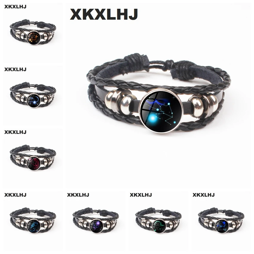 New Glass Convex Round Twelve Constellation Bracelet Steampunk Constellation Leather Bracelet Men's And Women's Birthday Gift
New Glass Convex Round Twelve Constellation Bracelet Steampunk Constellation Leather Bracelet Men's And Women's Birthday Gift