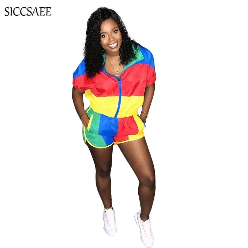 Contrast Color Patchwork Two Piece Set Cardigan Zipper Front Crop Top And Shorts Sets For Women Casual Playsuits Loose Active
Contrast Color Patchwork Two Piece Set Cardigan Zipper Front Crop Top And Shorts Sets For Women Casual Playsuits Loose Active