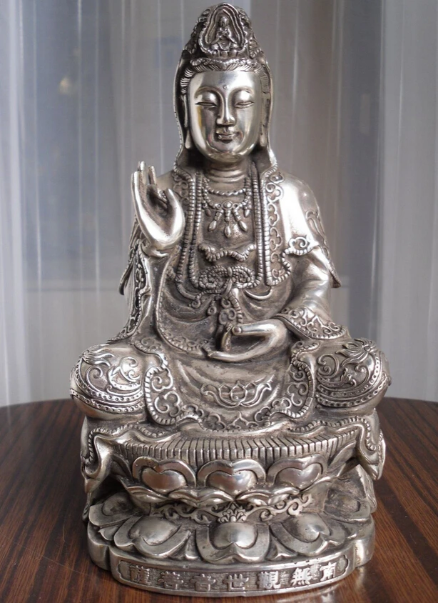 008570 Tibetan Buddhist bronze cated silver Kwan Kuan Guan Yin Buddha statue nice look
008570 Tibetan Buddhist bronze cated silver Kwan Kuan Guan Yin Buddha statue nice look
