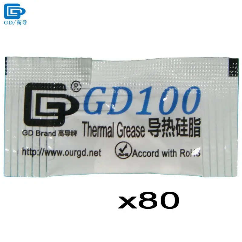 GD100 Thermal Grease Paste Silicone Plaster Heat Sink Compound 80 Pieces Net Weight 0.5 Gram White Mini Bag Packing For CPU MB05
GD100 Thermal Grease Paste Silicone Plaster Heat Sink Compound 80 Pieces Net Weight 0.5 Gram White Mini Bag Packing For CPU MB05