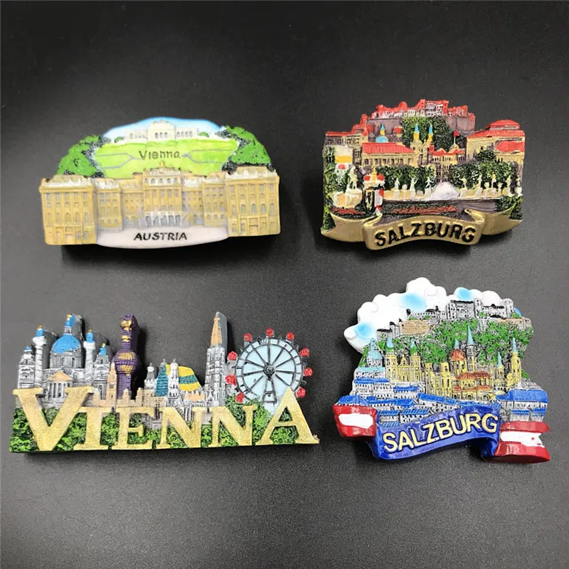 

Hot Selling Newest Austria Vienna Salzburg Resin Stereo 3d Magnetic Refrigerator Magnets Creative Souvenirs Whiteboard Sticker