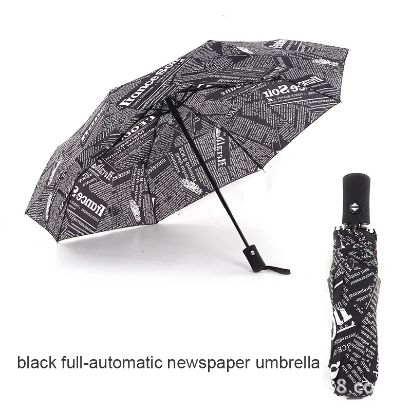 Fully-automatic Umbrella Creative Black&White Newspaper Man's Umbrella British Style Windproof Parapluie Rain Gear Umbrella
Fully-automatic Umbrella Creative Black&White Newspaper Man's Umbrella British Style Windproof Parapluie Rain Gear Umbrella