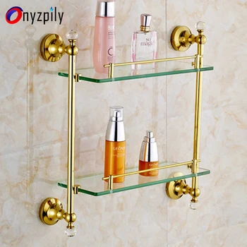 Bathroom Shelves Solid Brass Golden Shower Wall Holder Shampoo Storage Rack Bath Accessories Double Tempered Glass Shelf
Bathroom Shelves Solid Brass Golden Shower Wall Holder Shampoo Storage Rack Bath Accessories Double Tempered Glass Shelf