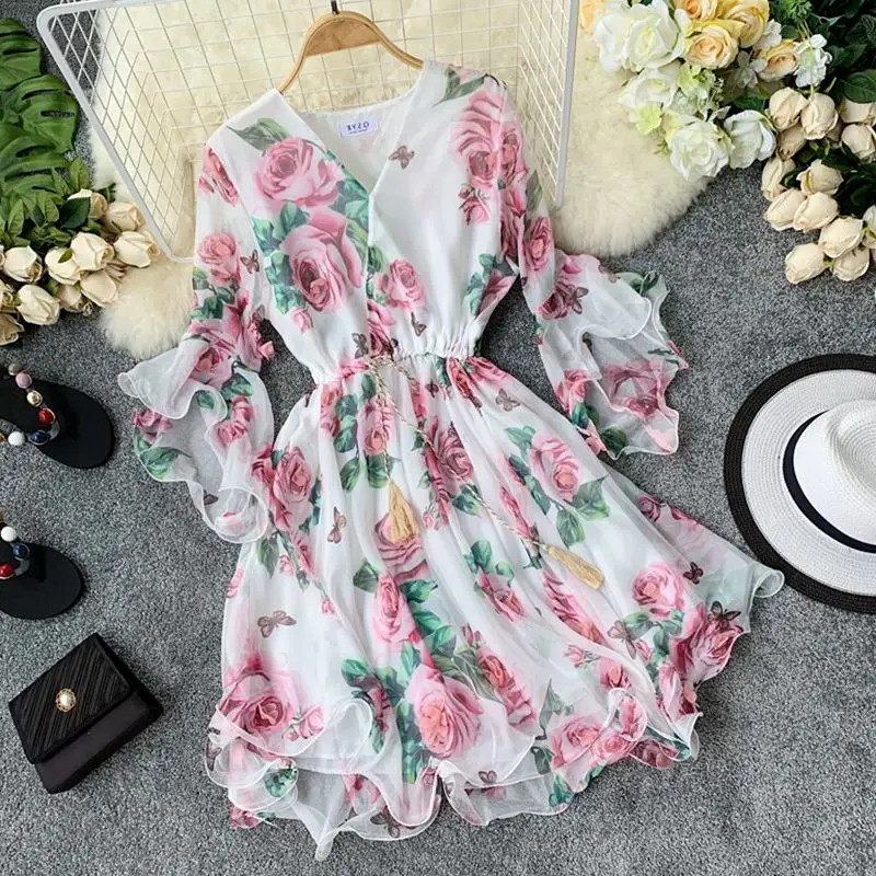2019 New Real Dress Vadim Zanzea , 2019, Mori Three-dimensional Flower Elegant Chiffon Printed V-collar Horn Sleeve Slim Dress
2019 New Real Dress Vadim Zanzea , 2019, Mori Three-dimensional Flower Elegant Chiffon Printed V-collar Horn Sleeve Slim Dress