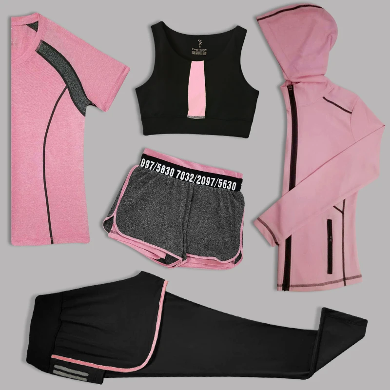5 piece sport set women bra+t shirt+coat+shorts+pants fitness clothing workout clothes sports wear for women gym clothing
5 piece sport set women bra+t shirt+coat+shorts+pants fitness clothing workout clothes sports wear for women gym clothing