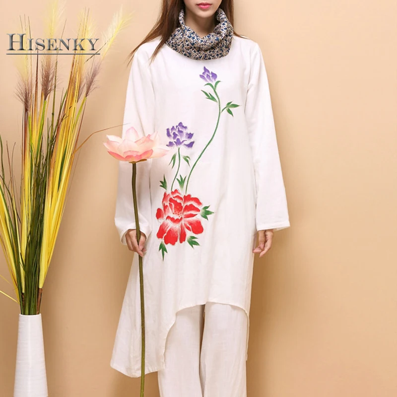 Hisenky Hand Painted Peony Pure Linen Dress 2018 Autumn Winter Robe Floral Turtelneck Long Sleeve White Irregular Tunic Dress
Hisenky Hand Painted Peony Pure Linen Dress 2018 Autumn Winter Robe Floral Turtelneck Long Sleeve White Irregular Tunic Dress