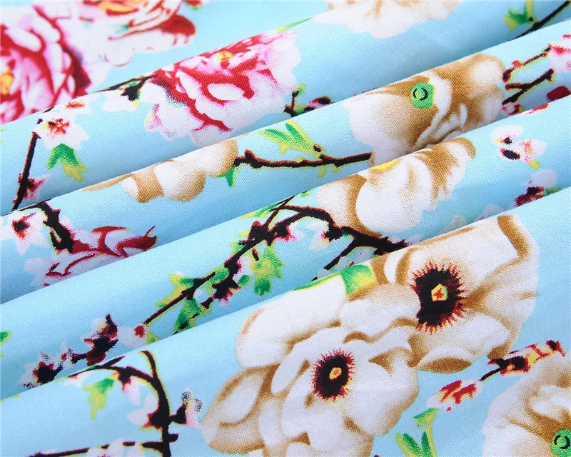 Kostlish Floral Print Summer Sundress 2017 Short Sleeve Belt Tunic Vintage Dress Women Elegant Swing Rockabilly Party Dresses (41)