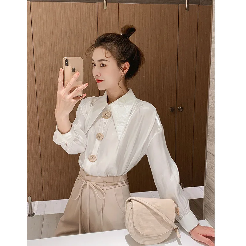 Spring 2019 New Style Top Design Sense French Retro Shirt Women Harbor Wind Pure Color Bright Noodle Shirt Super Fairy
Spring 2019 New Style Top Design Sense French Retro Shirt Women Harbor Wind Pure Color Bright Noodle Shirt Super Fairy