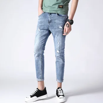 Men Jeans Bleached Hole Pleated Washed Stretch Skinny Men Denim Jeans Ankle-length Casual Solid High Quality Male Jeans Slim
Men Jeans Bleached Hole Pleated Washed Stretch Skinny Men Denim Jeans Ankle-length Casual Solid High Quality Male Jeans Slim