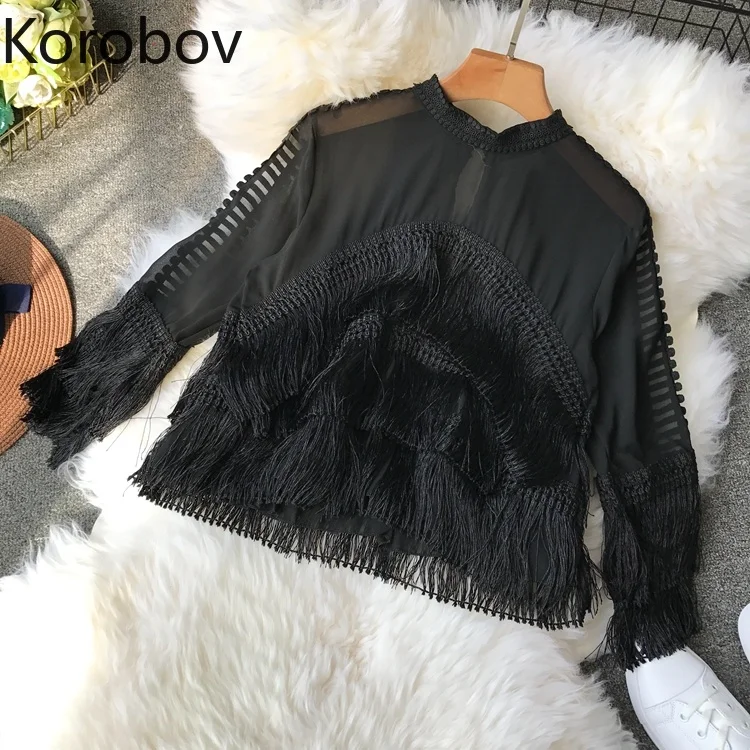 Korobov 2019 Summer Fashion Chiffon Blouse Women Korean Tassel Solid Shirts Flare Sleeve O-Neck Blusas Hollow Out Shirt 77292
Korobov 2019 Summer Fashion Chiffon Blouse Women Korean Tassel Solid Shirts Flare Sleeve O-Neck Blusas Hollow Out Shirt 77292