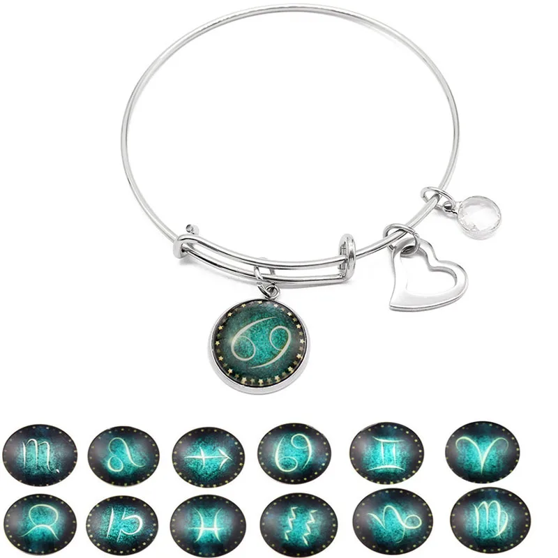 12 Constellation Stainless Steel Jewelry with Glass Cabochon Leo Gemini Zodiac Sign Heart Charm Bracelet Bangle for Unisex
12 Constellation Stainless Steel Jewelry with Glass Cabochon Leo Gemini Zodiac Sign Heart Charm Bracelet Bangle for Unisex