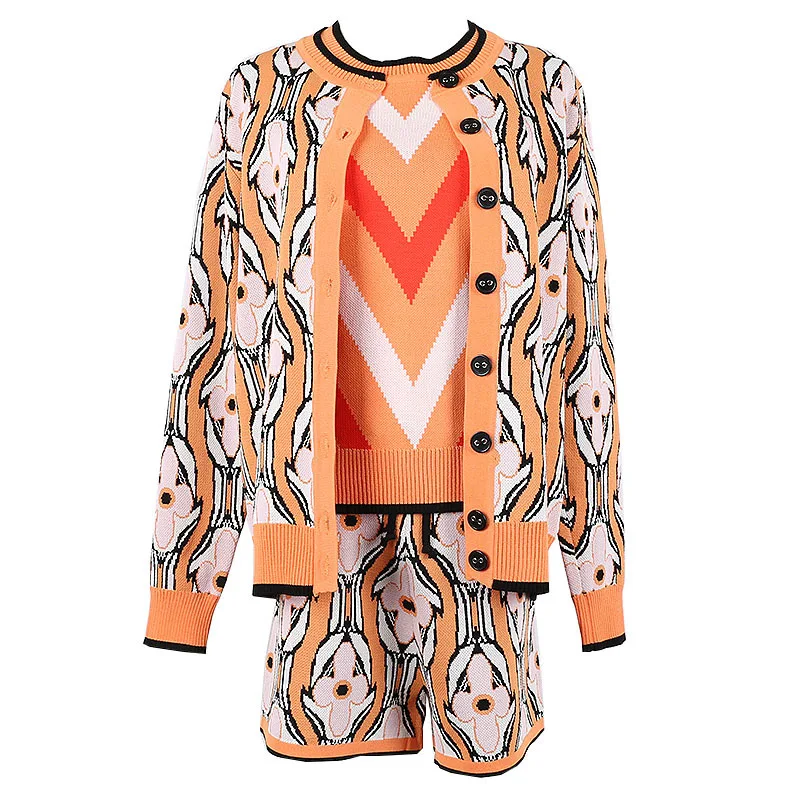 3 Pieces Sets Women Early Spring Hit Color Jacquard Long Sleeve Sweater Cardigan + Striped Vest + Shorts Pant Three-piece Suit
3 Pieces Sets Women Early Spring Hit Color Jacquard Long Sleeve Sweater Cardigan + Striped Vest + Shorts Pant Three-piece Suit