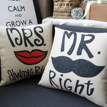 Mr right & Mrs always right Pillow ,Bearded lips lovers cushion ,Linen pillowcase Home Decor Sofa Pillows 2PCS/LOT
Mr right & Mrs always right Pillow ,Bearded lips lovers cushion ,Linen pillowcase Home Decor Sofa Pillows 2PCS/LOT