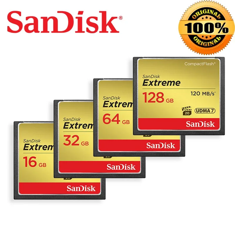 

Sandisk Extreme Compactflash Memory CF Card 64GB 32GB 16GB 128GB Up to 120MB/s Read Speed for 4K and Full HD video