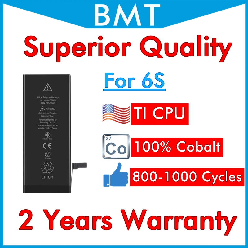 BMT Original 10pcs Superior Quality 1715mAh Battery for iPhone 6S replacement iOS 13 100% Cobalt Cell + ILC Technology in 2019
BMT Original 10pcs Superior Quality 1715mAh Battery for iPhone 6S replacement iOS 13 100% Cobalt Cell + ILC Technology in 2019