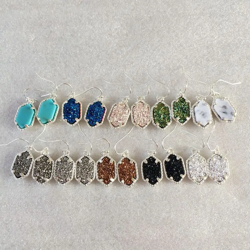 10 color Druzy dangle Earrings Silver color Geometric imitation stone Drop chandelier Earrings For women Girls fashion Jewelry
10 color Druzy dangle Earrings Silver color Geometric imitation stone Drop chandelier Earrings For women Girls fashion Jewelry