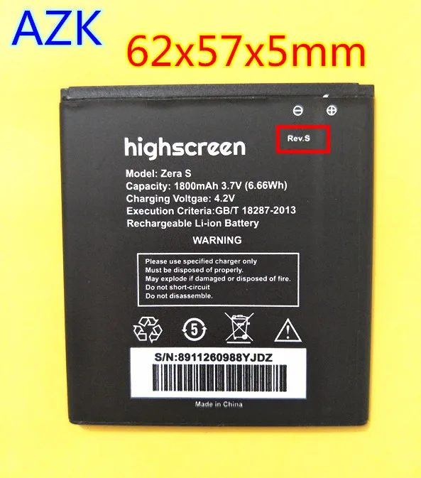 New 1PCS Highscreen Zera S 2000mAh battery For Highscreen Zera S Rev.S phone Accumulator ( 62x57mm )
New 1PCS Highscreen Zera S 2000mAh battery For Highscreen Zera S Rev.S phone Accumulator ( 62x57mm )