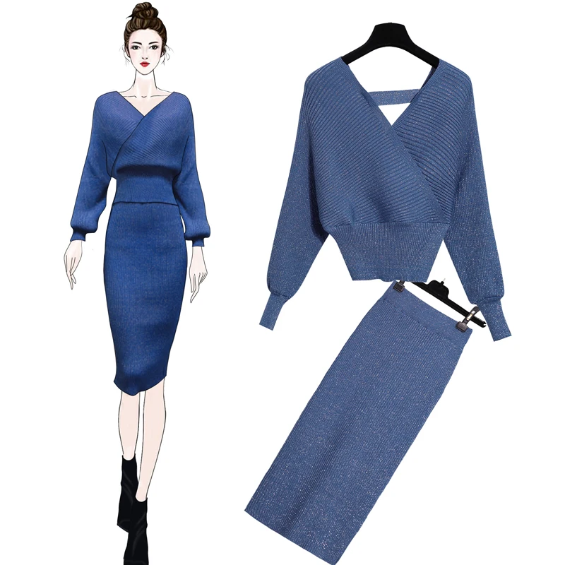 Shiny Batwing Sleeve V-neck Sweater and Pencil Skirt 2 Piece Set Women 2019 Spring Knit Tops Midi Skirt 2 Piece Knitwear Suit
Shiny Batwing Sleeve V-neck Sweater and Pencil Skirt 2 Piece Set Women 2019 Spring Knit Tops Midi Skirt 2 Piece Knitwear Suit