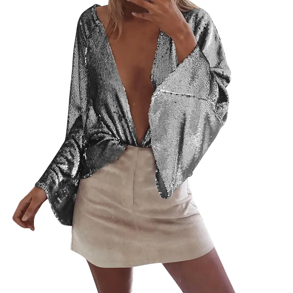 2018 Shining Silver Outerwearing Women Deep V Flare Sleeve Sequin Open Front Short Cardigan Coat USPS Dropshipping
2018 Shining Silver Outerwearing Women Deep V Flare Sleeve Sequin Open Front Short Cardigan Coat USPS Dropshipping