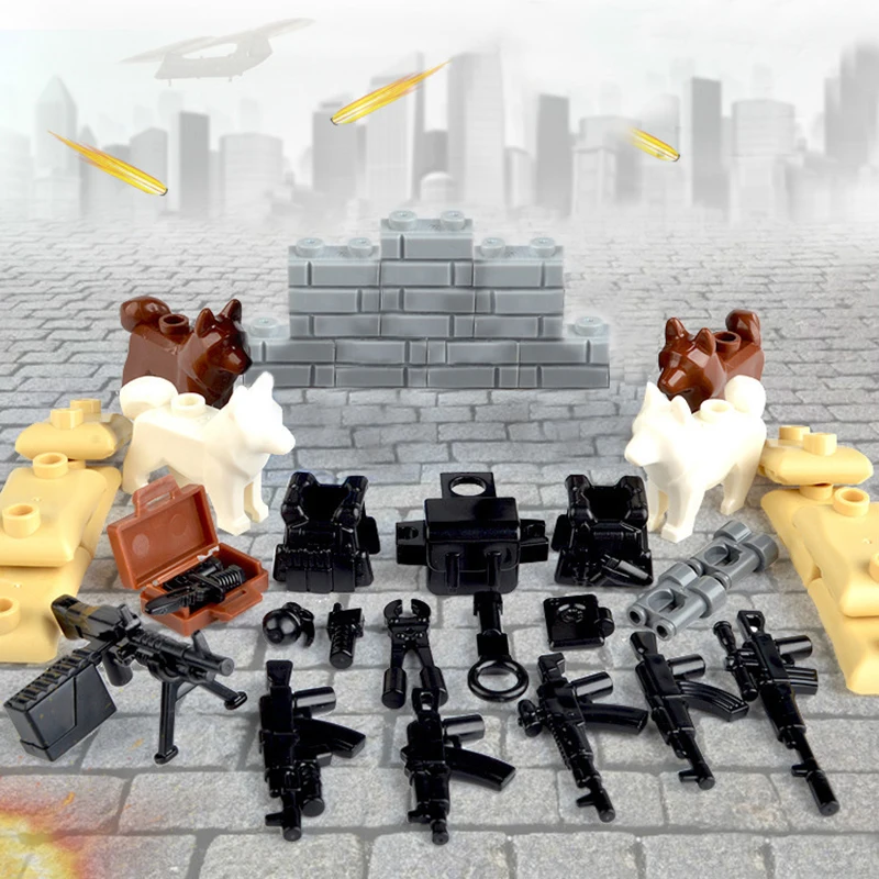 City Military Scenes WW2 Accessory Guns Weapons Dog SWAT Wall Sandbag Body Armor Building Blocks Bricks Legoingly Toys Kid Gifts
City Military Scenes WW2 Accessory Guns Weapons Dog SWAT Wall Sandbag Body Armor Building Blocks Bricks Legoingly Toys Kid Gifts