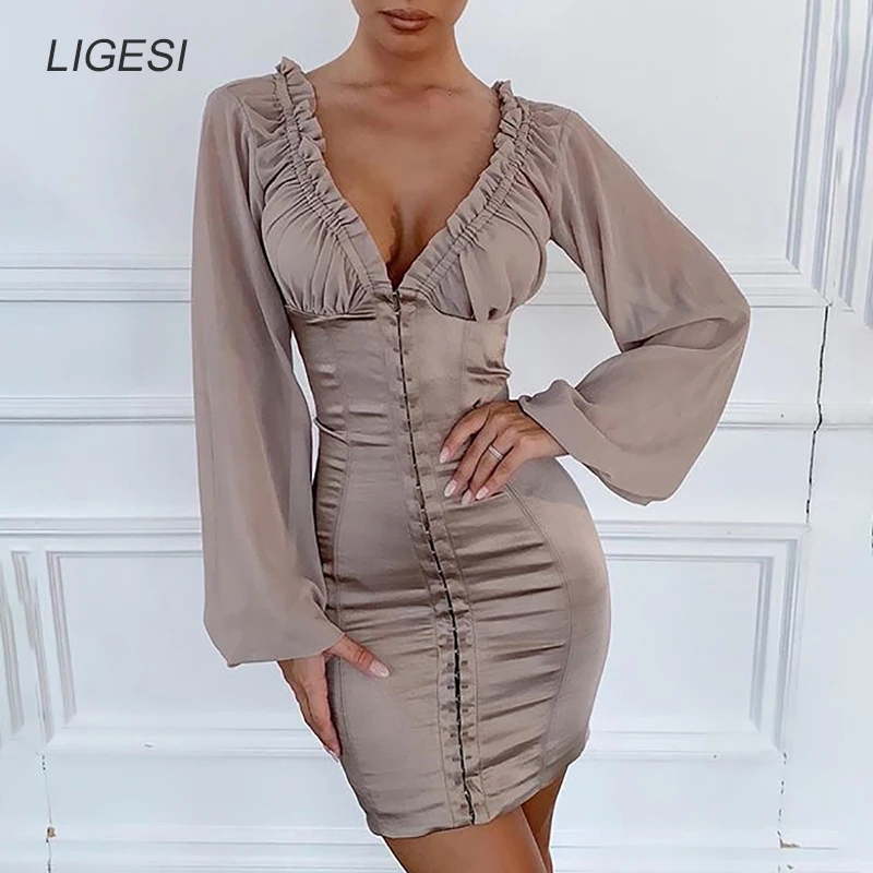 Ruffle Bodycon Dress Women Long Sleeve Patchwork Ladies Khaki Party Dresses Vestidos Robes femme 2019
Ruffle Bodycon Dress Women Long Sleeve Patchwork Ladies Khaki Party Dresses Vestidos Robes femme 2019