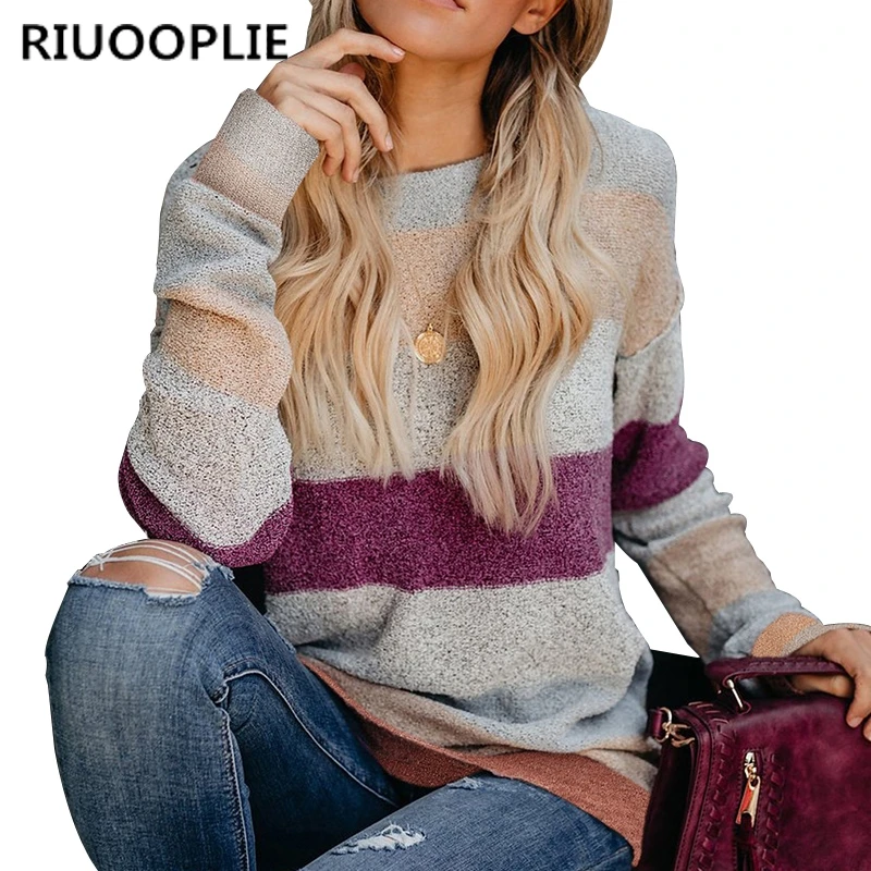 RIUOOPLIE Womens Autumn Long Sleeve Striped Tops Loose Jumper Blouse Knit Tops 
RIUOOPLIE Womens Autumn Long Sleeve Striped Tops Loose Jumper Blouse Knit Tops
