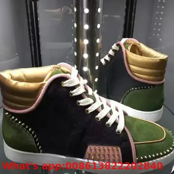 High Top Leisure Lace Up Black Green Leather Small Rivets Fashion Red Bottom For Men Shoes Sneakers Casual Flat Loafers
High Top Leisure Lace Up Black Green Leather Small Rivets Fashion Red Bottom For Men Shoes Sneakers Casual Flat Loafers