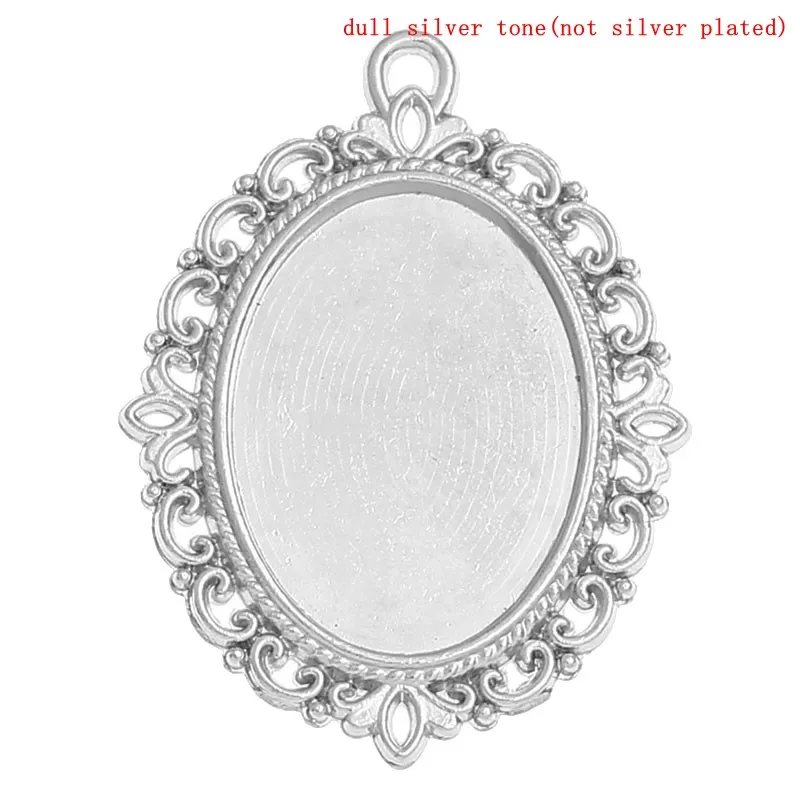 Zinc metal alloy Charm Pendants Oval Silver Tone Cabochon Settings 4cm(1 5/8") x 3cm(1 1/8"), 2 PCs
Zinc metal alloy Charm Pendants Oval Silver Tone Cabochon Settings 4cm(1 5/8") x 3cm(1 1/8"), 2 PCs