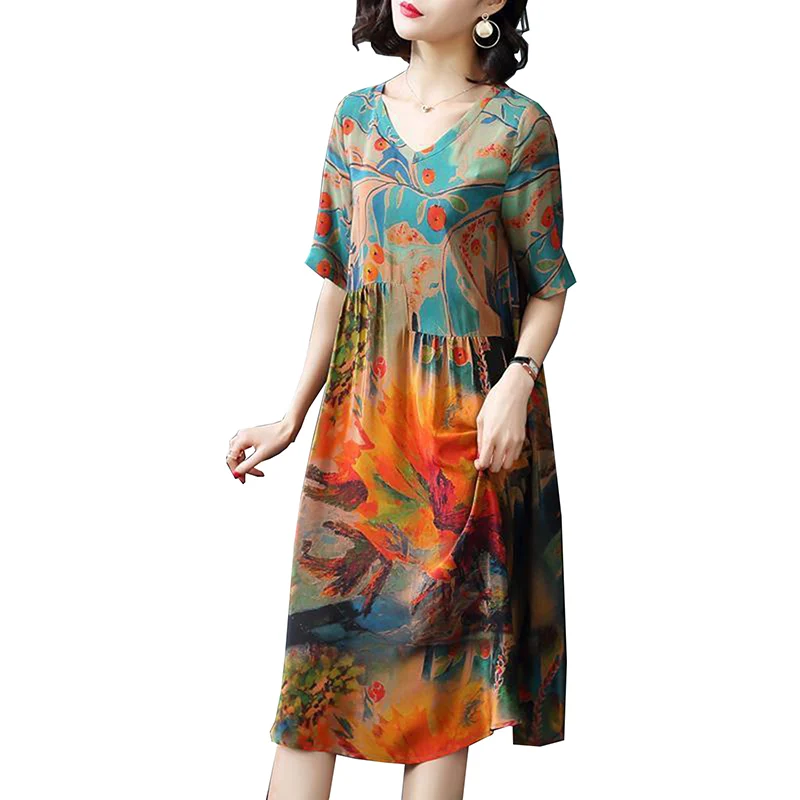 Real Silk Dresses Loose Women Print Dresses 2019 Summer New Pattern Half Sleeves Plus Size Dress Lady Beach Casual Costume YF002
Real Silk Dresses Loose Women Print Dresses 2019 Summer New Pattern Half Sleeves Plus Size Dress Lady Beach Casual Costume YF002